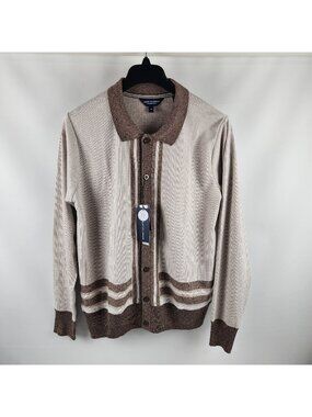 Report Collection Sweater Mens Large Tan Brown Cashmere Touch Cardigan NWT